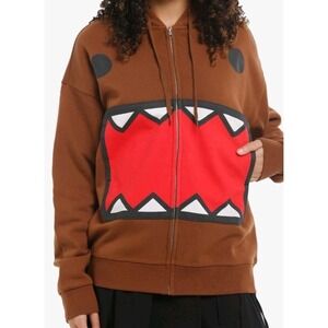 DOMO JUMBO FACE Full Zip Hoodie Retro‎ Y2K Style Brown Unisex Hoodie Size XL